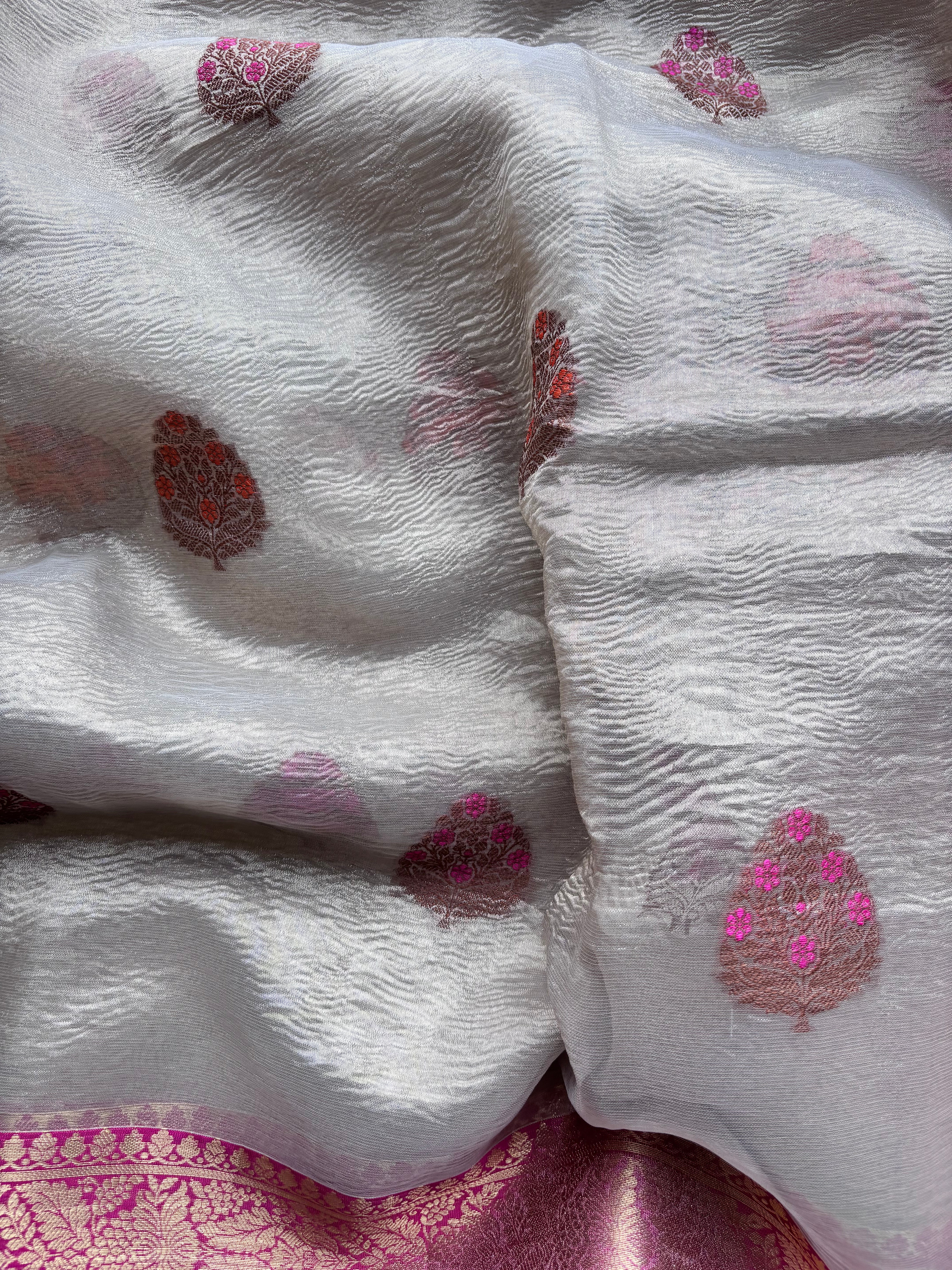 Beige Pastel tissue saree